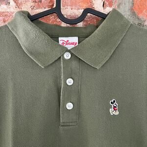 Disney Mickey Mouse Mens Green LS Polo Shirt M 21x27